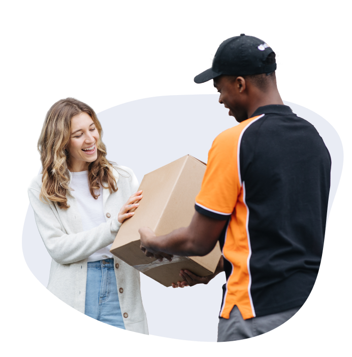 UniUni • Driver Delivering a Package to Smiling Woman with Last Mile Delivery Services