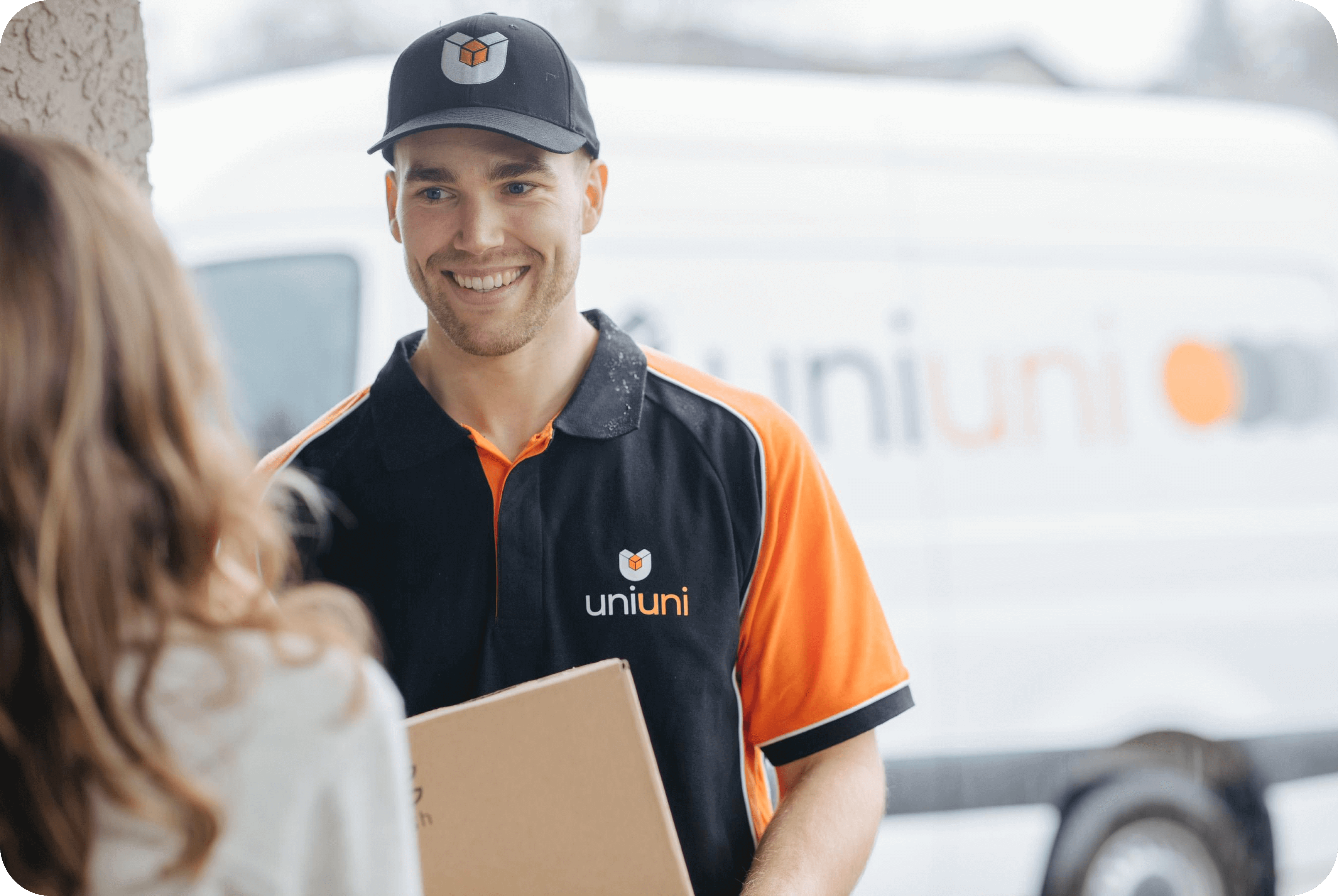 UniUni • Driver and UniUni Delivery Truck Delivering Package to Door